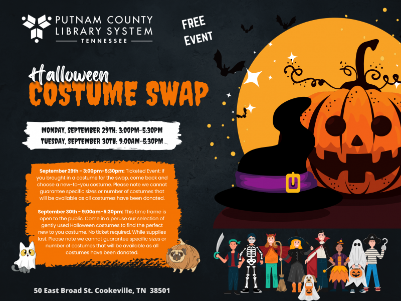 Halloween Costume Swap - Mon, Sep 29, 2025 3:00pm - 5:30pm @ Putnam County Library