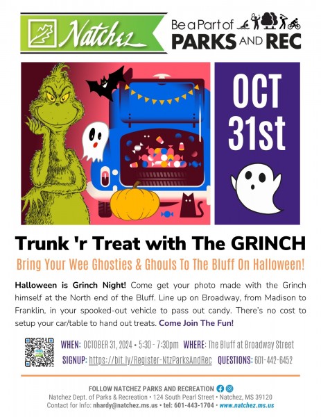 Trunk R Treat with The Grinch - Thu, Oct 31, 2024 5:30pm - 7:30pm @ Downtown Natchez
