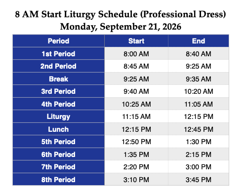 Liturgy Schedule for Monday\, September 21
